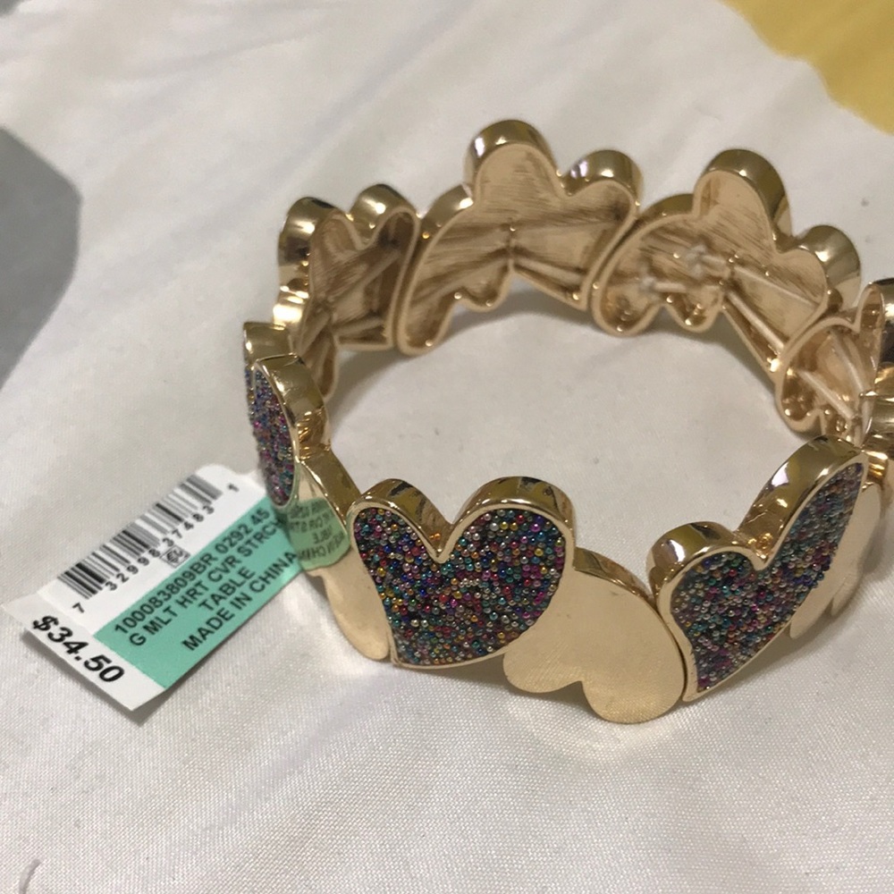 INC Gold-Tone Rainbow Bead Heart Stretch Bracelet